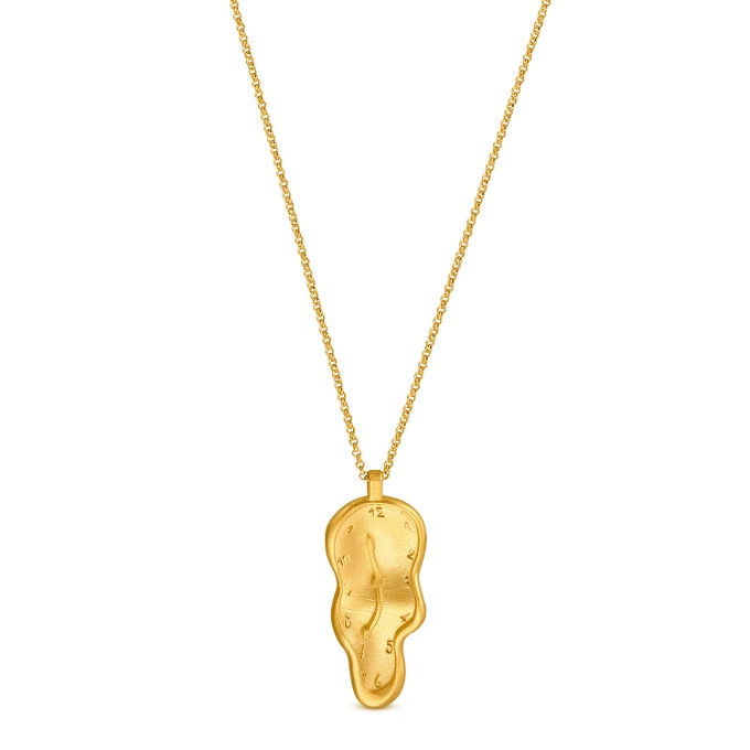 Collier Pendentif Dali - Bouche Nez Doré Avec Cordon Noir - Bijou Vintage Rare - Occasion
