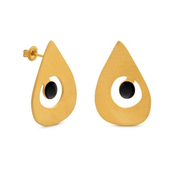 PENDIENTES DORADOS MIRÓ JEWELRY GOTAS NEGRAS